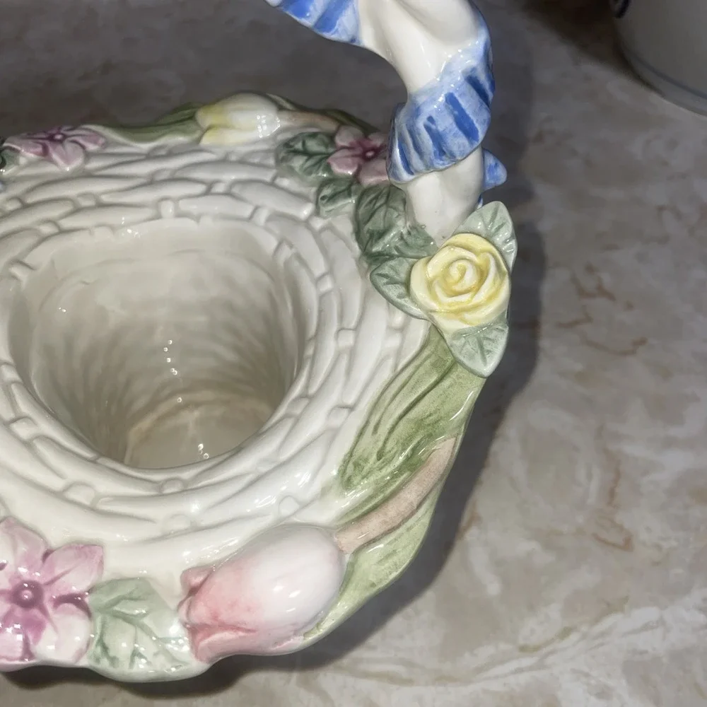 Vintage Fitz & Floyd Bunny & Hallow Ceramic Basket Sprint‎ Easter Flower Collect